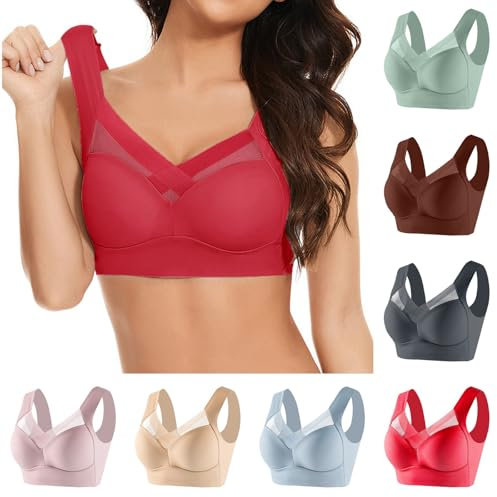 My Oeders Push Up Bras for Older Women Brasieres para Mujer Seamless Bra No Underwire Comfort Sujetadores para Mujer Busto Soft Wireless Bralette Full Coverage C-Red 4XL