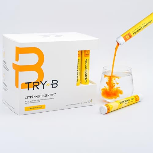 TRY-B Abnehmshake mit Glycerol, Vitaminen & Mineralstoffen – Diät Shake für 7 Tage – Abnehmen Shake 28 Tubes für einfache Diät Kur – Low Calorie Fastendrink ohne Hungergefühl – Lemon Spice Infusion