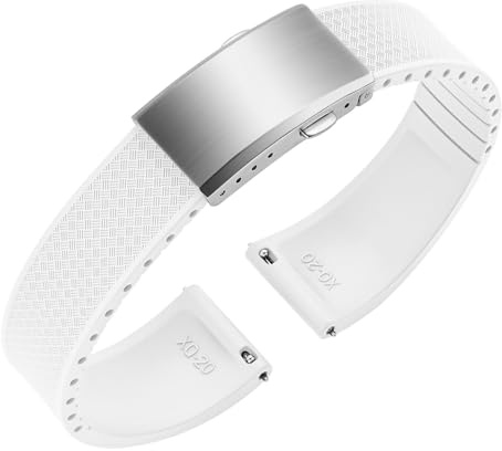 ULLCHRO Cinturino Orologio 20mm 22mm in Gomma Fluorurata FKM a Sgancio Rapido, Cinturini di Ricambio Morbidi e Durevoli, Cinturino Sportivo in Gomma Fluoro per Orologio Uomo (20mm, Bianco)