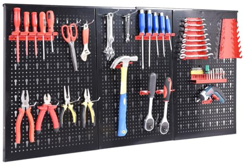 COSTWAY 120 x 60 x 2cm Pegboard Organizer Kit, Wall Mounted Tool Rack with 3 Pegboards & 17 PCS Hanging Accessories, Garage Tool Storage Pegboard for DIY Workshop