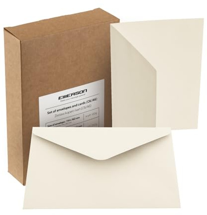 Emerson Briefumschläge bunte postkarten blanko C6 (50 Stück) Kuvert, blanko karten zum selbstgestalten, Grußkarten - 120g 114x162 mm, mit beiliegenden gefalteten Karten 250g 105x148 mm - Cremeweiß