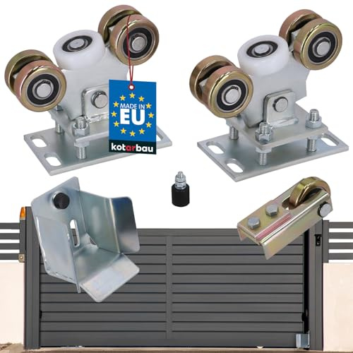 KOTARBAU® Ensemble de roulettes pour portail coulissant - Set de 5 roulettes - Profil 80x80 mm - Roulettes de porte en acier galvanisé - Ensemble complet pour portes coulissantes, portes d’entrée