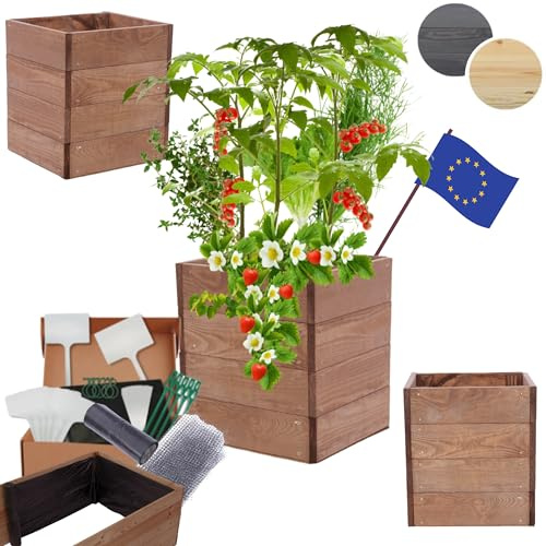 MODO24 Hochbeet Holz, Blumenkasten, Gartenbeet, 36x33x30 cm, Braun | Robuster Pflanzkübel & Blumenbeet für Garten, Terrasse & Balkon, Hochbeet für Gemüsegarten, Naturholz Holzbeet Anzuchtbeet