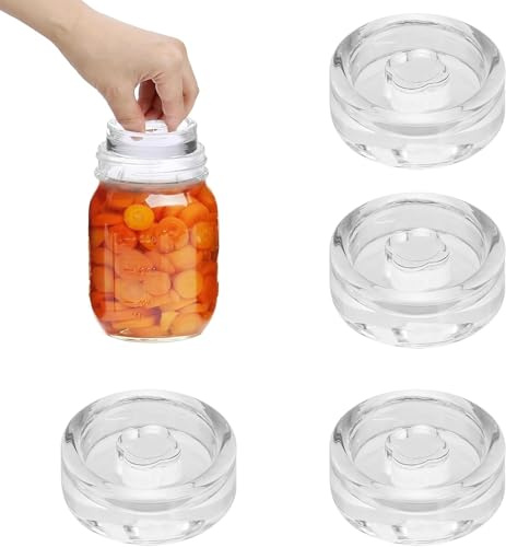 Mujiluxe Lot de 4 poids de fermentation en verre pour la fermentation de 7 cm, poids en verre, concombres, pour à large ouverture, bocaux de conservation(Rond)