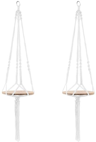 HEIYUET 2er Set Makramee Blumenampel 130cm Lang, Boho Deko Baumwollseil Hängeampel mit Holz Untersetzer, Hängend Makramee Pflanzenaufhänger für Innen Außen Decken Balkone Wanddekoration