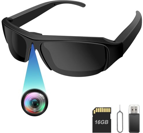 cyi Klein Kamera Sonnenbrille 1080P HD, Tragbare Action Kamera Brille mit Foto/Video-Funktion, Mini Videokamera Sport Brille für Radfahren, Wandern & Camping mit 16GB Micro SD Karte