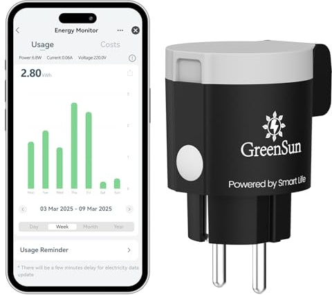GreenSun WLAN Steckdose Outdoor - Zeitschaltuhr Aussenbereich | Smart Life APP Fernbedienung WiFi Steckdose Strommessung IP44 Wasserdicht Sprachsteuerung mit Alexa/Google Home 16A 3680W