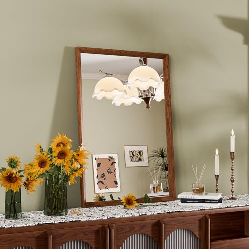 Snowdool Espejo de Pared Vintage marrón, 45 x 65 cm, con Marco Rectangular, para Colgar Horizontal o verticalmente, Decorativo para baño, Dormitorio y salón