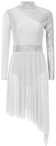 Yihuimin Damen Latein Tanzkleid Glitzer Pailletten Tanzkleidung Asymmetrisch Kleid Gesellschaftstanz Salsa Tango Cha Cha Trikot Tanzkostüm