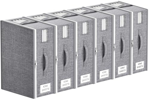 Lifewit Set di 6 Grandi Sacche per Lenzuola Pieghevoli, Scatole Porta Biancheria da Letto con 2 Finestre Trasparenti e 1 Etichetta, Organizer per Coperte e Copripiumini, 40 × 30 × 15 cm