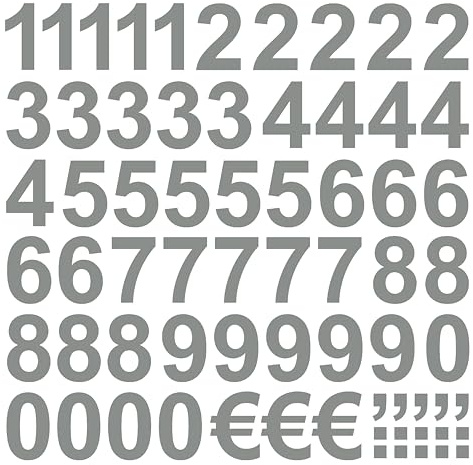 50 Klebezahlen Höhe 3cm grau mittelgrau glänzend glanz aus Folie wetterfest selbstklebend Zahlen Aufkleber Sticker Klebezahl Zahl Nummern Nummerierung Preisauszeichnung Beschriftung Modellbau