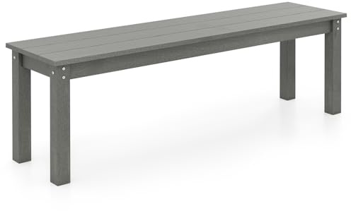 GIANTEX Gartenbank wetterfest, Sitzbank Outdoor für 3 Personen, Balkonbank ohne Lehne, Garten Terrassenbank Holzoptik aus Kunststoff, Parkbank bis 340kg belastbar, Bank Outdoor 140x35x45 cm (Grau)