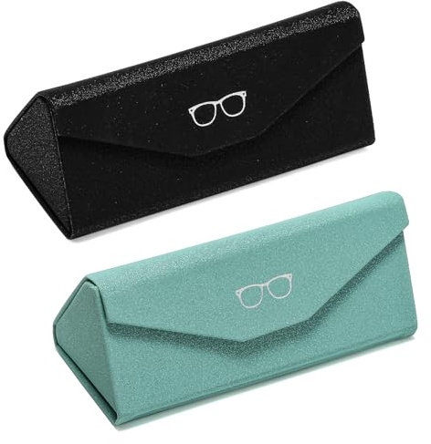 Suertree vikbart glasögonfodral glasögonväska bärbart mode läder glasögonfodral triangulär magnetisk glasögonlåda solglasögon etui, Svart + grön – 2 st, one size