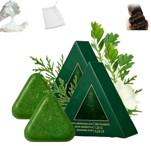 Nature Triangle Shampoo Bar, 2025 Neu Nature Seven Green Soap Shampoo, 𝐔smans Grass 𝐒ham poo Bar mit Schaumnetz Pflanzliches Festes Beruhigt und Stärkt Haar für Damen Herren (2)