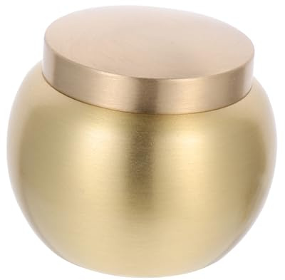 UKCOCO Urna Cenizas Pequeña Redonda de Cobre Dorado, Simple y Decorativa, para Almacenar Cenizas de Seres Queridos de Forma Portátil
