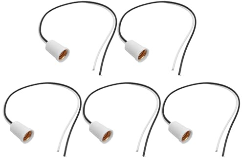Kisangel Lot de 5 Douilles D'ampoule E12 avec Cordon Blanc, Douilles à Visser Électriques Suspendre Intérieure et Extérieure, Support de Lampe Filaire Polyvalent, Usage Bureau et Jardin