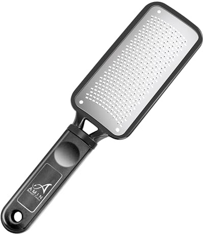 Foot File Callus Remover Stainless-Steel Foot Scrubber for Pedicure, Cracked Heel & Hard Skin Treatment, Wet & Dry Use Rasp with Non-Slip Textured Grip (Black)