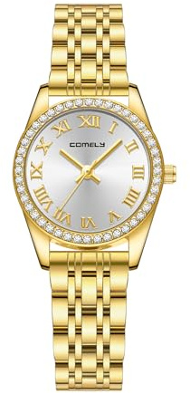 CIVO Oro Orologio Donna Acciaio: Numeri Romani Diamanti Orologi Analogico Donna Elegante - Quadrante Effetto Sole Impermeabile Quarzo - Lavoro e Vita Quotidiana