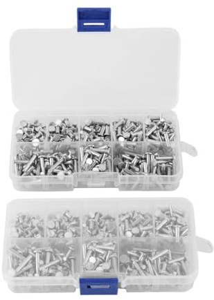 800 Piezas M3 Remache Sólido de Cabeza Plana Kit Surtido de Remaches de Cabeza de Aluminio Sólido de 4 mm a 16 mm de Longitud para Cinturones Carteras Collares Cuero Suministros
