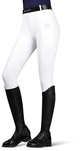 GemRebel Women's Full Seat Horse Riding Pants, White XS | High-waisted equestrian breeches with 4-way stretch and two deep pockets for schooling, training and everyday barn wear