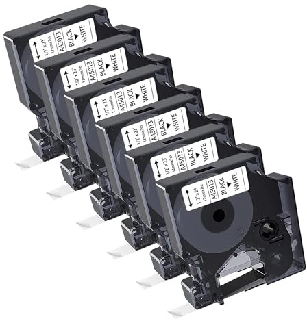 6x Cartridgeify 45013 Etikettenband 12mm Kompatibel mit Dymo D1 12mm x 7m S0720530 für Dymo LabelManager 150 160 210D 280 360D 420P, Kompatibel mit D1 45013 A45013 Schwarz auf Weiß Schriftbänder