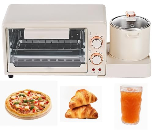 Máquina Para Hacer Desayuno Multifuncional 4 en 1, Máquina Todo en Uno Para Hornear y Asar con Horno de 8 L y Olla de Cocción Profunda de 0,8 L, Máquina de Desayuno Pequeña a Vapor de Acero Inoxidable