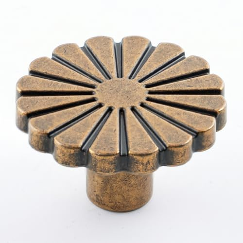 FURNIWARE 10 Stück Möbelknöpfe Antik Messing, Küchenknöpfe Knauf 36.2mm, Schrankknöpfe Blumen, Solide Schrankgriffe, Türknauf Zinklegierung, Vintage Kommode für Schränke, Kleiderschrank, Schublade