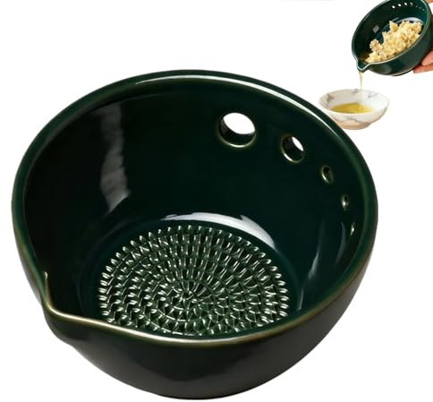 Cuenco de cerámica hecho a mano para pelar hierbas, plato rallador de ajo | Rallador de platos de ajo 2 en 1, picador de verduras para cocina, apartamento, hornear, moler
