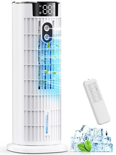 Aire Acondicionado Portátil,Enfriador de Aire 6 in 1 Climatizador Evaporativo Silencioso Ventilador Torre con ventilador 4,Oscilación 90°,Temporizador 2-10H,para familia, oficina (blanco)