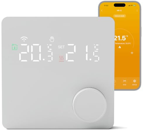 Beok Thermostat connecté WiFi pour chaudière gaz & Chauffage au Sol à Eau, Thermostat programmable d'ambiance 2 Fils Intelligent – contrôle à Distance Via Tuya, Compatible Alexa Google Assistant 3A