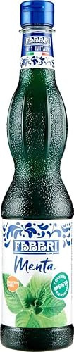 Fabbri Sirope de Menta 560 ml, sin gluten, elaborado en Italia, botella con tapón antigoteo. Con aromas naturales de menta. Ideal para bebidas, granizados, cócteles y tés.