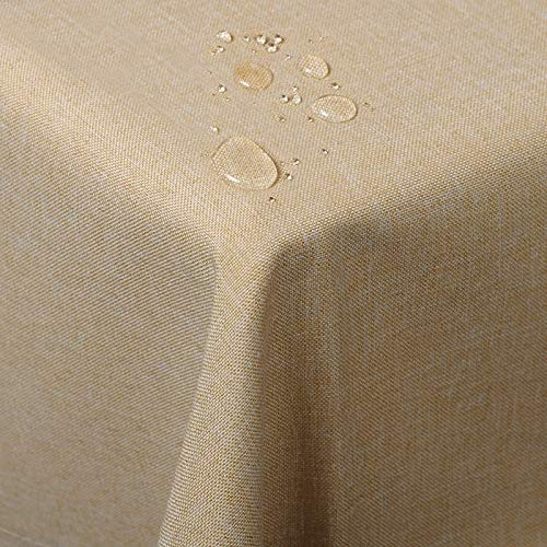 WOLTU Leinenoptik Tischdecke Abwaschbar Eckig, Sand 130x220 cm | Tischtuch Wasserabweisend mit Lotuseffekt,Schmutzabweisend, Pflegeleicht, Dauerhaft, Kratzfest