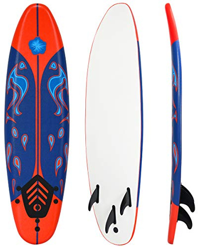 Giantex 6' Surfboard Surfing Surf Beach Ocean Body Foamier Board with Removable Fins, Great Beginner Board for Kids, Youth and Children