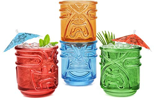 Final Touch TIKI Stapelbar TUMBLERS Glas Cocktailgläser COLOURED Farben 355ml Hawaiian Themed 4 Stück - TK5302