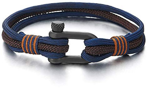 COOLSTEELANDBEYOND Vite Ancoraggio Grillo Braccialetto, Uomo Donna Navy Blu Marrone Corda Bracciali Avvolgere, Nautico Fascia di Polso
