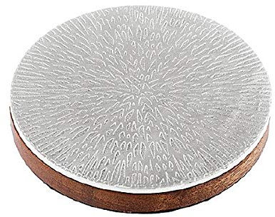 Kerzenteller Weiß Struktur Alu mit Holz 10 cm