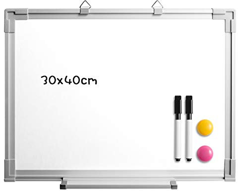 DOEWORKS Magnetisches Whiteboard 40 x 30cm, Doppelseitiges Trocken Abwischbares Magnettafel, Hängendes A3 Whiteboard für Zuhause Schule Büro