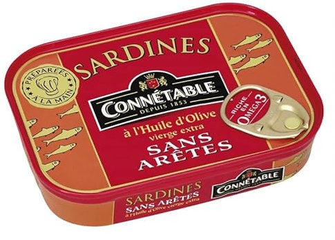 Connétable - Sardina en aceite de oliva virgen extra sin bordes 115G - Pack de 4