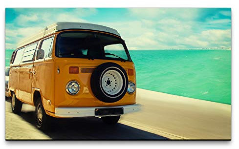Bilder XXL alter Transporter am Strand 120x70cm Wandbild auf Leinwand