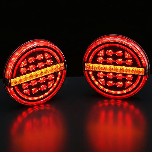 D-TECH 2 Stück 12 V 24 V LED-Rückleuchten für Anhänger, LKW, Hamburger, Bremslicht, Blinklicht, dynamisch, LKW, Transporter, Wohnwagen, Rückleuchten für Hamburger, rund