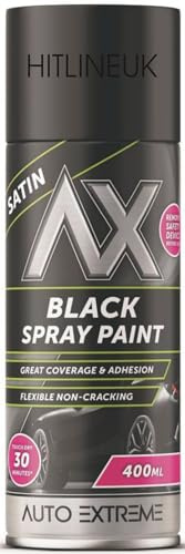 HitlineUK Spray Paint, 400ml Satin Black Spray Paint, Automotive Paint Sprayer, Multipurpose Exterior Black Spray Paint Satin, Metal Spray Paint by Auto Extreme