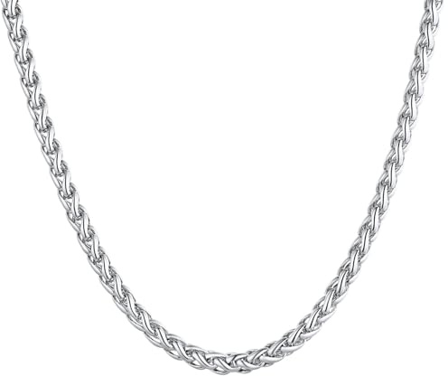 U7 Cadena Hombre Acero Inoxidable Collares Cadenas Trigo Espiga Cadena Plata Hombre e Mujer Ancho 3mm Longtitud 51 cm con Caja de Regalo