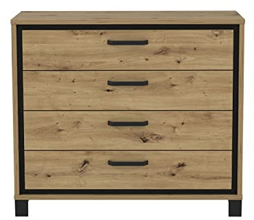 FORTE TRONDHEIM Kommode mit 4 Schubladen, Holzwerkstoff, Artisan Eiche / Schwarzeiche, 104.7 x 81.3 x 41.5 cm