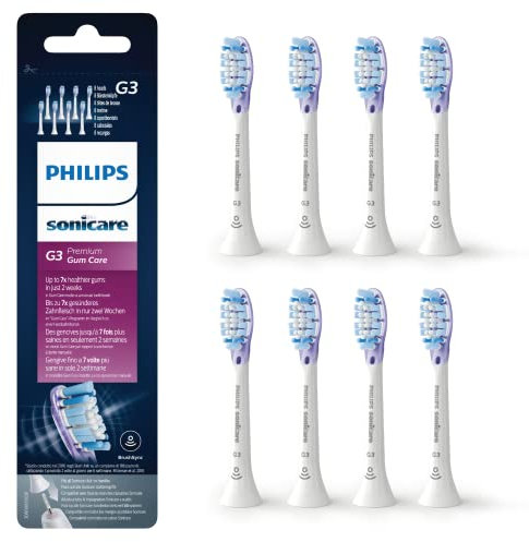 Philips Sonicare - Têtes de brosses à dents électriques soniques G3 Premium Gum Care pour des dents propres et des gencives sainess, Blanc, Lot de 8, Blanc (modèle HX9058/17)