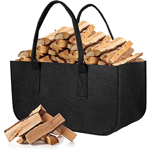 AiQInu Borsa in Feltro per Legna da Ardere Pieghevole Cesta Camino, 50x25x25cm Multifunzione Borsa Della Spesa di Stoccaggio Organizer per Caminetto Shopper Giornali Vestiti Giocattoli