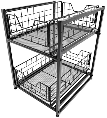 KD Essentials – Spülschrank Organizer – robustes Vollmetall, 2 Etagen (Küchenschrank-Regal für mehr Ordnung unter der Spüle oder im Putzmittelschrank, mit zwei Schubladen, einfacher Aufbau, stapelbar)