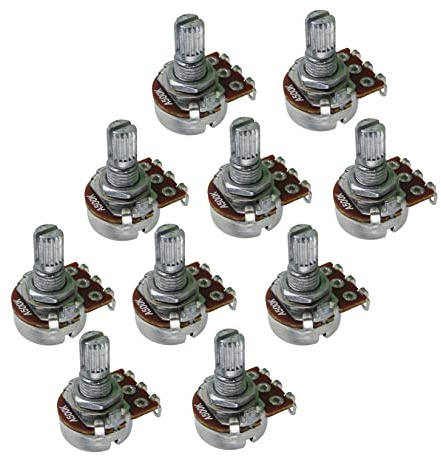 FLEOR Mini Gitarrentöpfe A500K-Ohm Audio Taper Grob gerändelte geteilte Welle 15mm Potentiometer mit Bajonett, 10 Stück