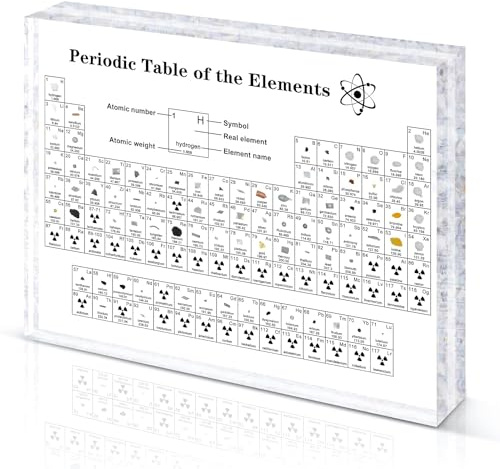 Giftota - Tableau périodique des éléments Chimiques (16 x 12 x 2,7 cm) - Acryl Periodic Table Of 83 Elements - Table périodique éléments réels - Cadeau de Chimie pour étudiants, enseignants