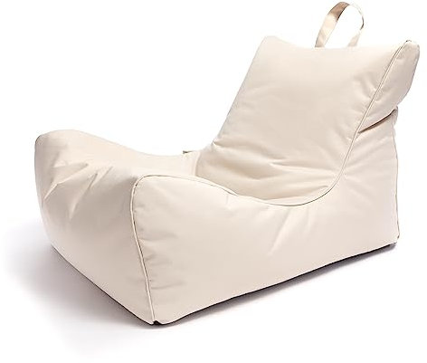 Ecopuf - Pouf Sessel Outdoor Chaise Longue - Sitzsack mit Staufach und Griff - Robuster Stoffsack - Entspannungssessel - Wohnungseinrichtung - Creme Nc18