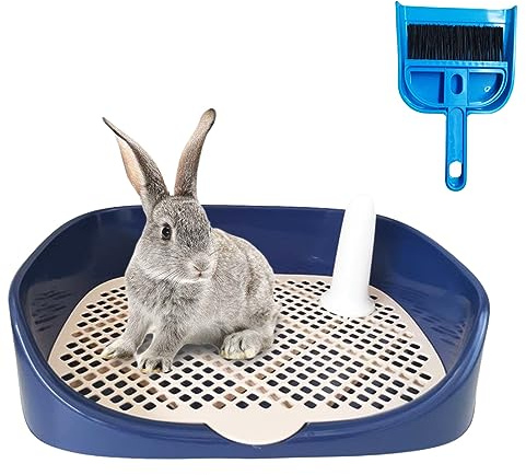Tfwadmx Rabbit Litter Box Guinea Pig Litter Boxes Small Animal Toilet Corner Pan Rectangle Potty Trainer for Ferret, Chinchilla(15.7 x 11.8 x 3.9,Blue)